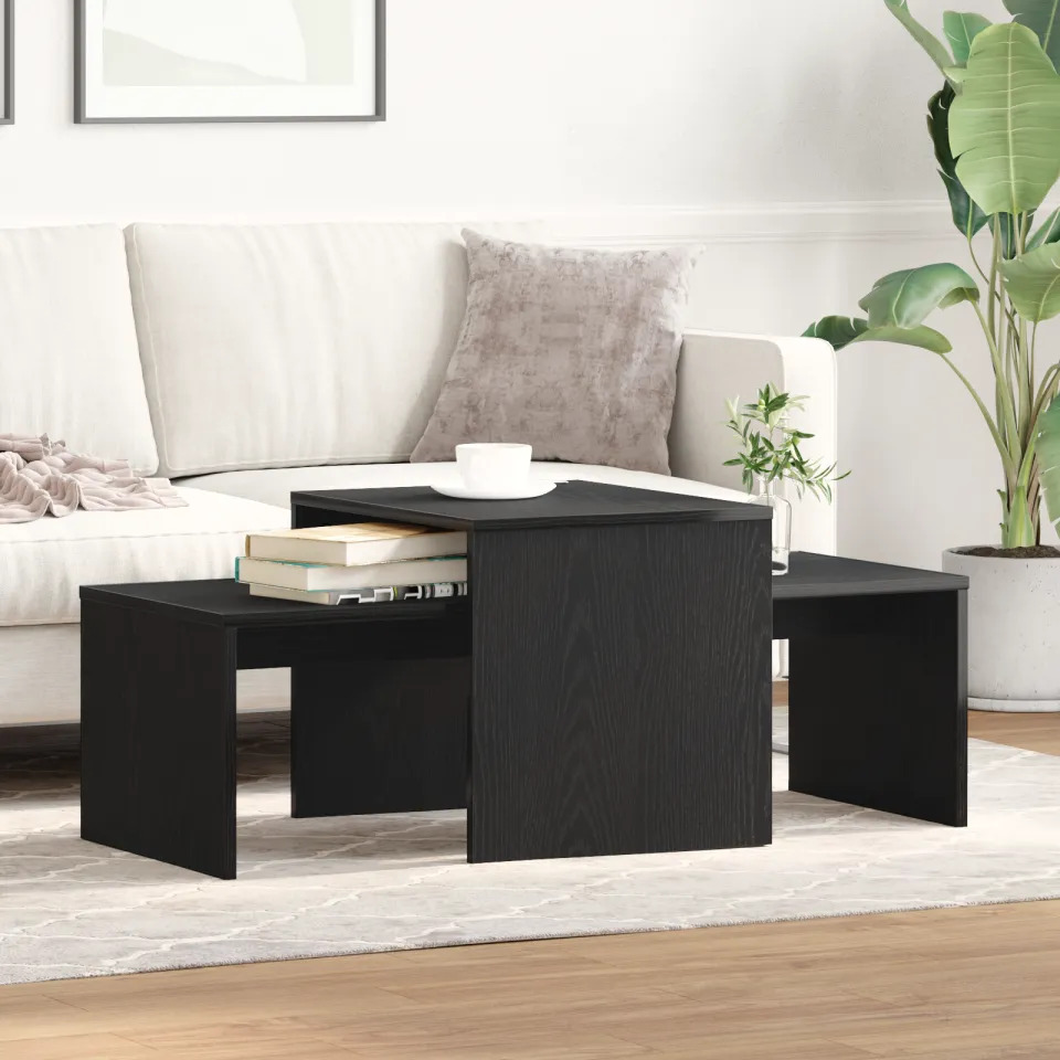 vidaXL Nesttafels Zwart Eiken 100 x 48 x 40 cm Bewerkt hout, foto 4