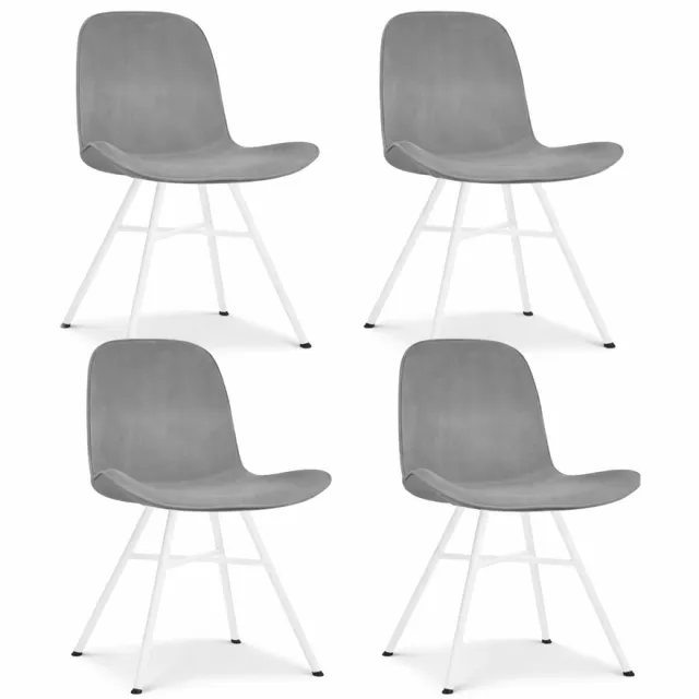 Nolon Noa-Fé eetkamerstoel velvet grijs - wit onderstel - set van 4