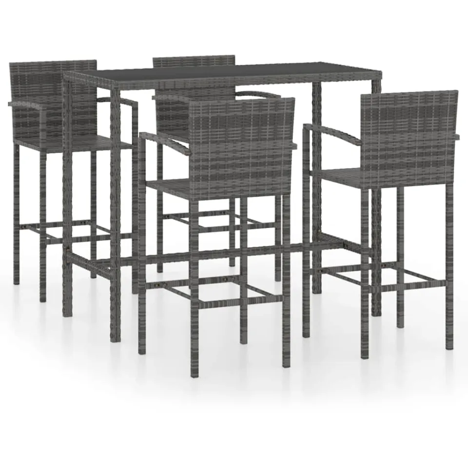 vidaXL 5-delige Tuinbarset poly rattan grijs