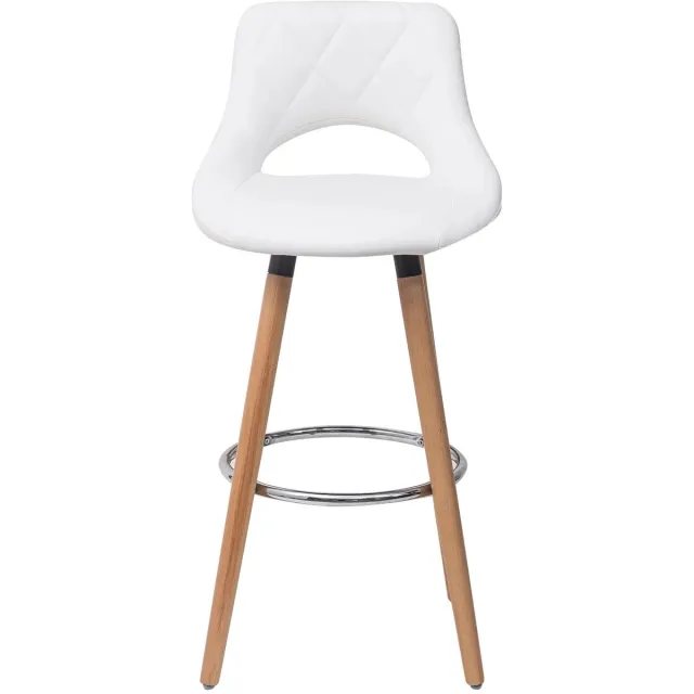 Klarven Barkruk Leer wit - Barkrukken Set van 2 - Barkrukken met Rugleuning - Bar Stool - Stevig houten frame, eenvoudig schoon te maken - Ergonomisch zitcomfort - B43xd43cm zithoogte 68cm