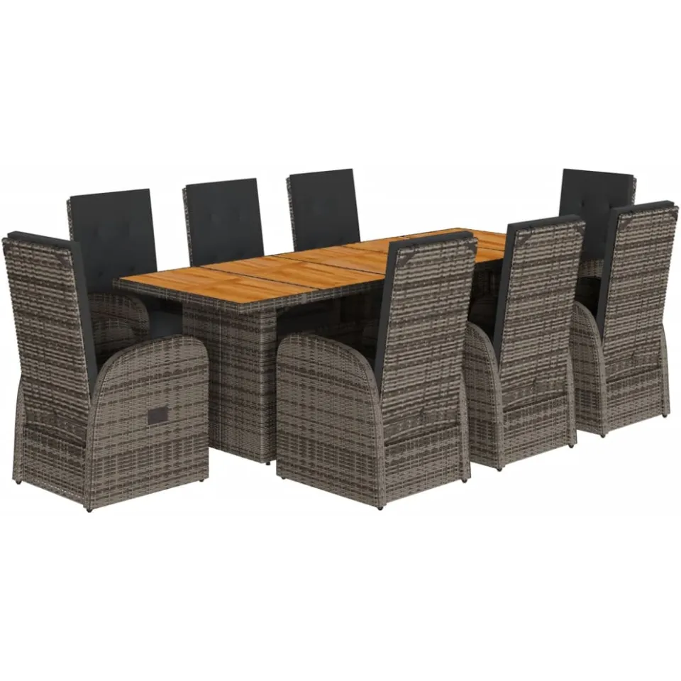 vidaXL 9-delige Tuinset met kussens poly rattan grijs