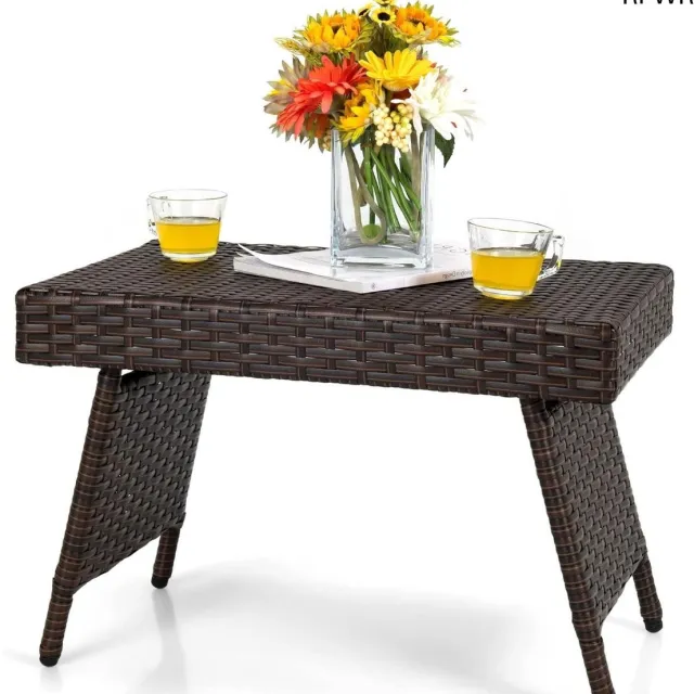 RFWR Inklapbare Balkon Tafel - Polyrotan, Weerbestendig en Ruimtebesparend - 60x40 cm Bruin