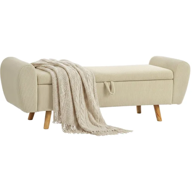 Homcom Opbergpoef - Corduroy (100% polyester), rubberhout - 150 x 45 x 51 cm - Beige