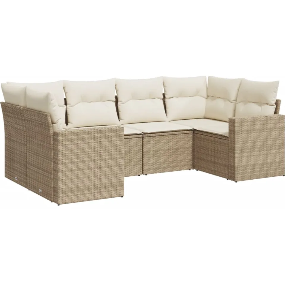 vidaXL 6-delige Loungeset met kussens poly rattan beige, foto 3