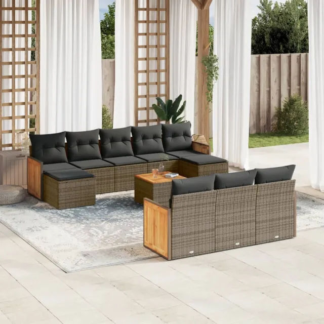 vidaXL 11-delige Loungeset met kussens poly rattan grijs, foto 2