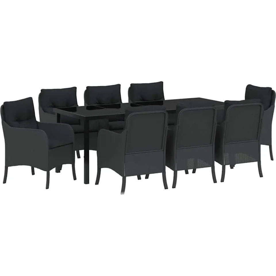 vidaXL Tuin eettafelset 9 st Zwart poly rattan, foto 3