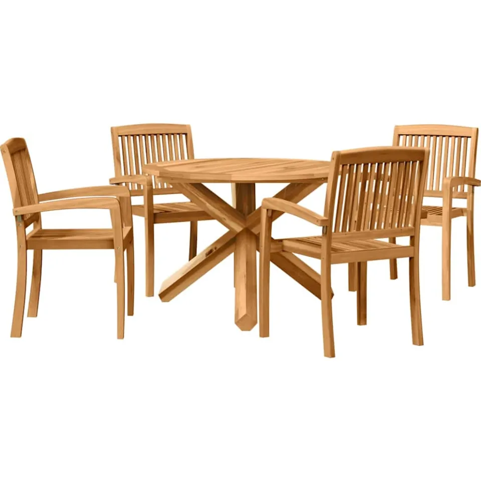 vidaXL Tuin eettafelset 5 st Naturel Massief Acaciahout Bruin