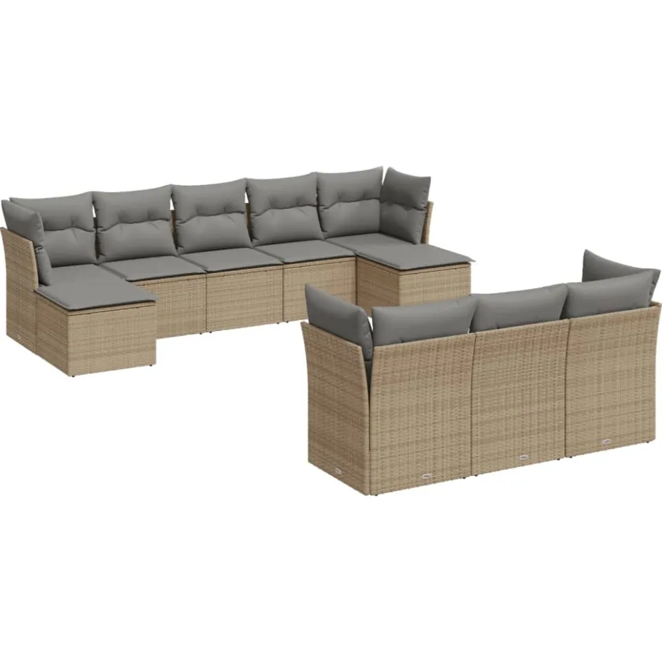 vidaXL 10-delige Loungeset met kussens poly rattan beige, foto 4