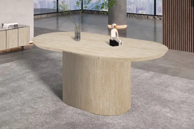 Rousseau Eettafel/Uitschuifbare tafel 'Lagos' 180-220 cm Ovaal Decor Travertin Beige kleur - Rousseau