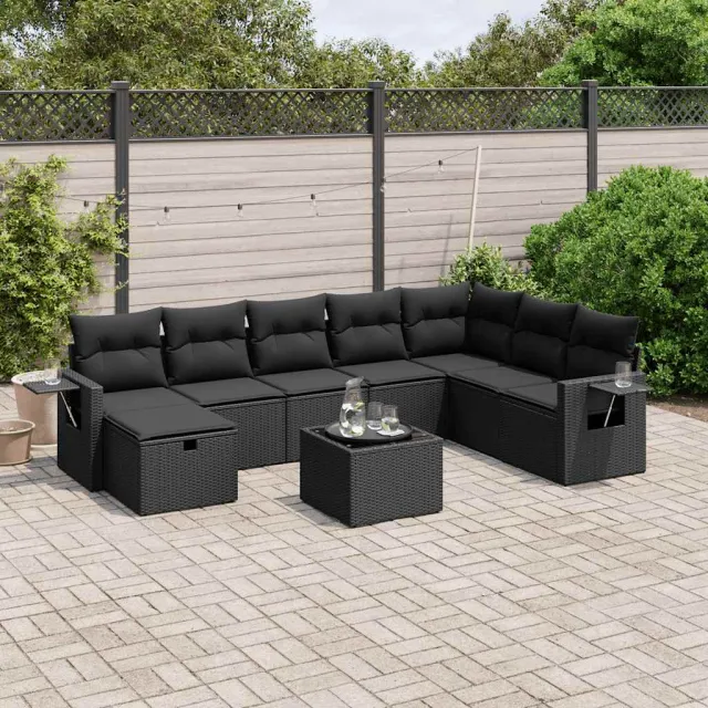 vidaXL 9-delige Loungeset met kussens poly rattan zwart, foto 2