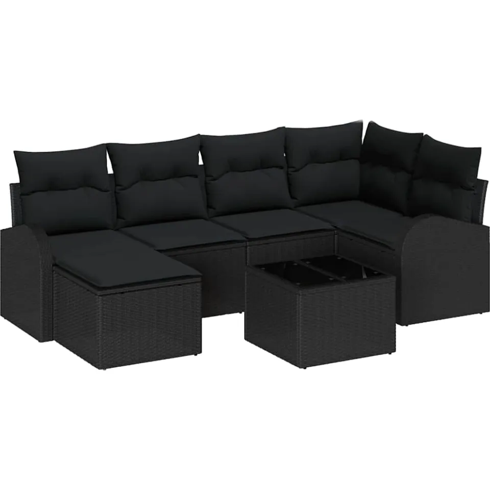 vidaXL Tuinbankenset 7 st Zwart poly rattan