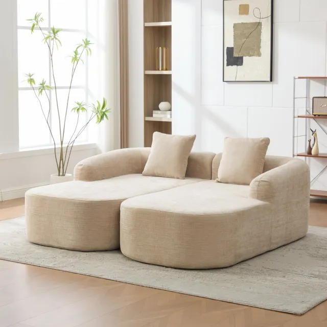 WUVRIE Modulaire hoekbank 199x172 cm - 2-zits met chaise longue en chenille - Licht kaki