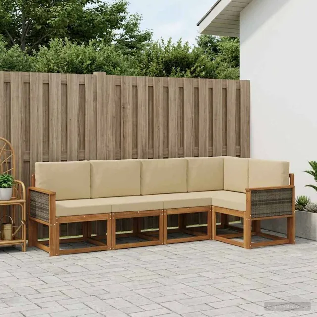 vidaXL Buiten bankenset 5 st 5-zits Natuurlijk en Beige