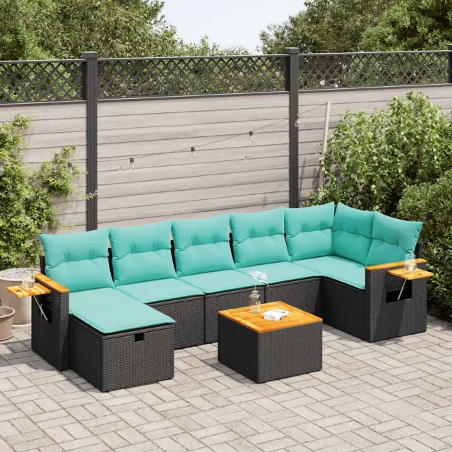 vidaXL 8-delige Loungeset met kussens poly rattan zwart, foto 2
