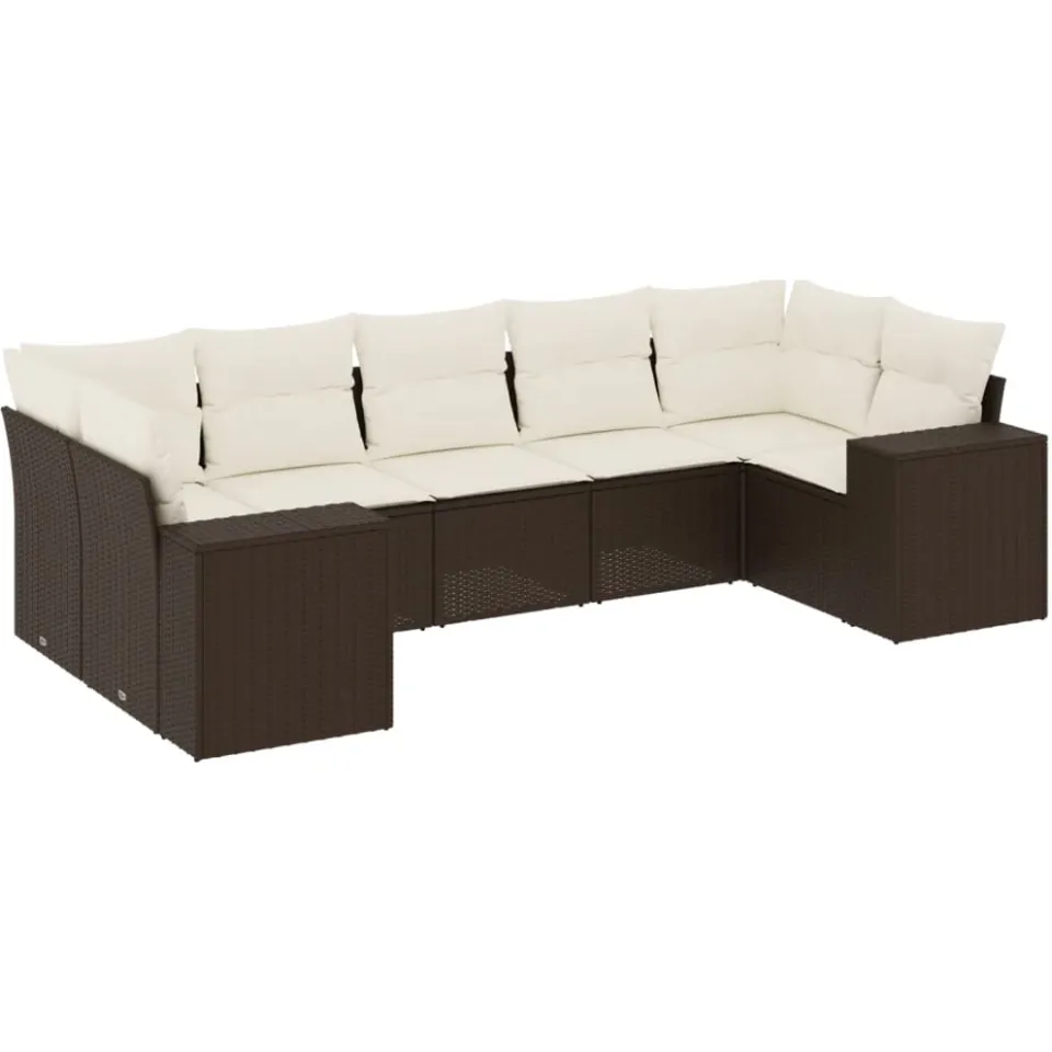 vidaXL 7-delige Loungeset met kussens poly rattan bruin, foto 3