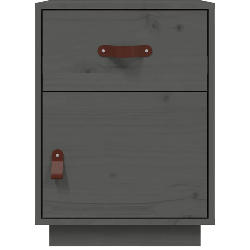 vidaXL Nachtkastjes 2 st 40x34x55 cm massief grenenhout grijs, foto 4