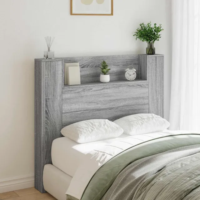 vidaXL Opslag hoofdeinde met LED Grijs Sonoma Bewerkt hout