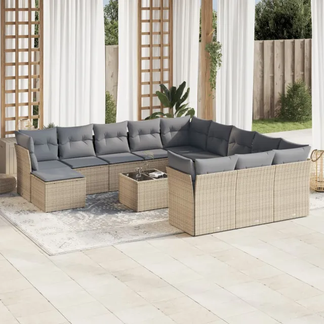 vidaXL 13-delige Loungeset met kussens poly rattan beige, foto 2