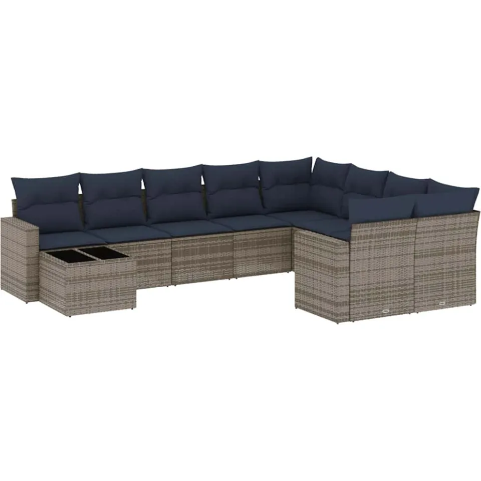 vidaXL 10-delige Loungeset met kussens poly rattan grijs, foto 3