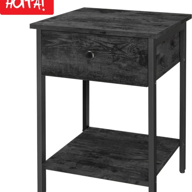 Hoppa! Vintage nachtkastje/bijzettafel – Zwart metaal - 41 x 41 x 56 cm (B x D x H)