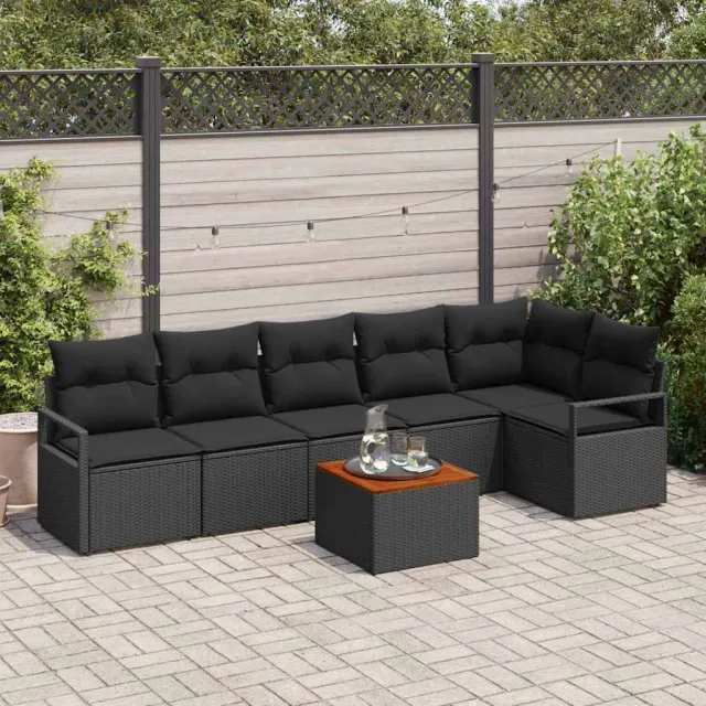 vidaXL Tuinbankenset 7 st Zwart poly rattan, foto 2