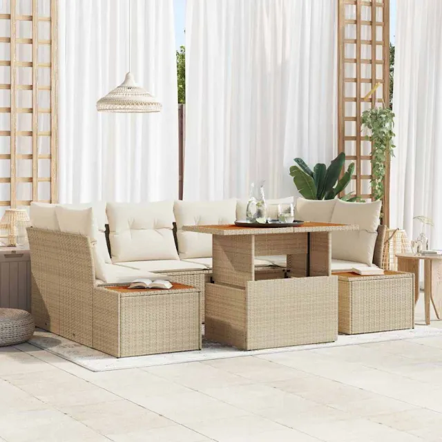 vidaXL Tuin Sofa Set 7 st Beige Poly riet, foto 2