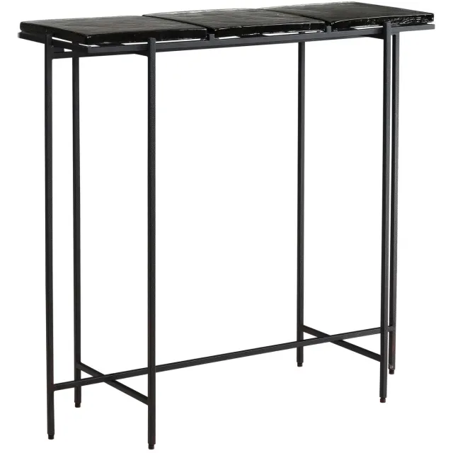 Ervesto Skyport Consoletafel - Sidetable - Haltafel - Zwart Glas - 90x29x85 Cm - Metalen Frame - Afneembare Bladen Bruin