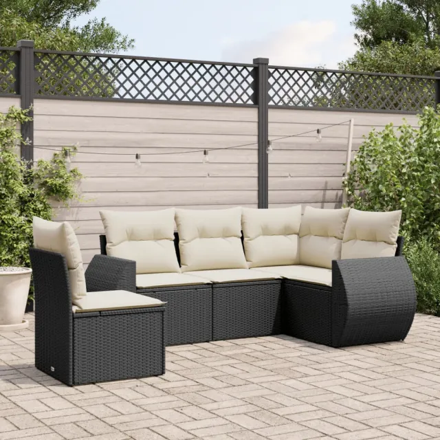 vidaXL 5-delige Loungeset met kussens poly rattan zwart, foto 2