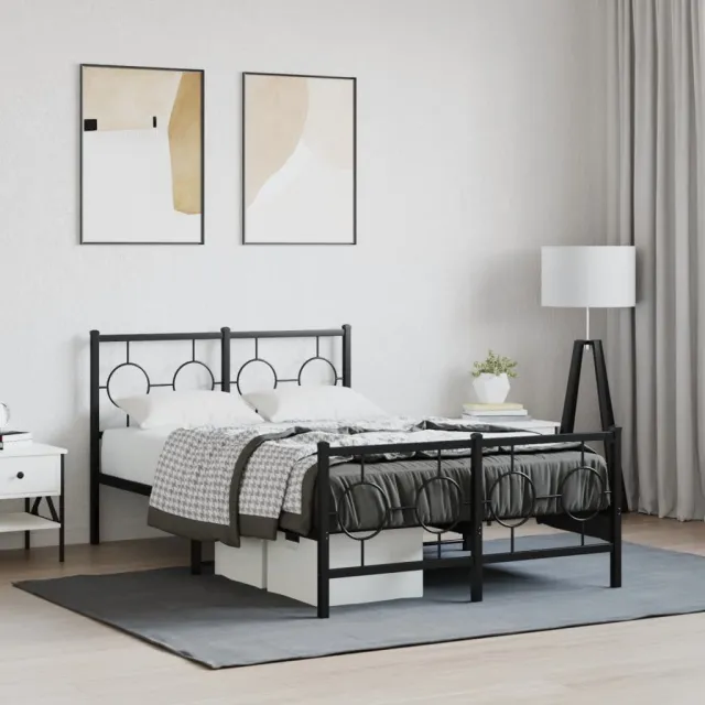 vidaXL Bedframe met hoofd- en voeteneinde metaal zwart 120x190 cm