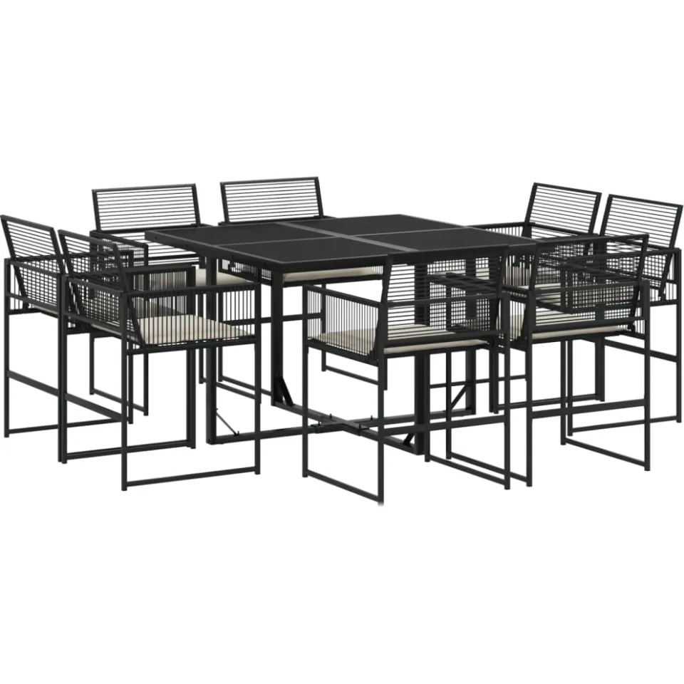 vidaXL 9-delige Tuinset poly rattan zwart