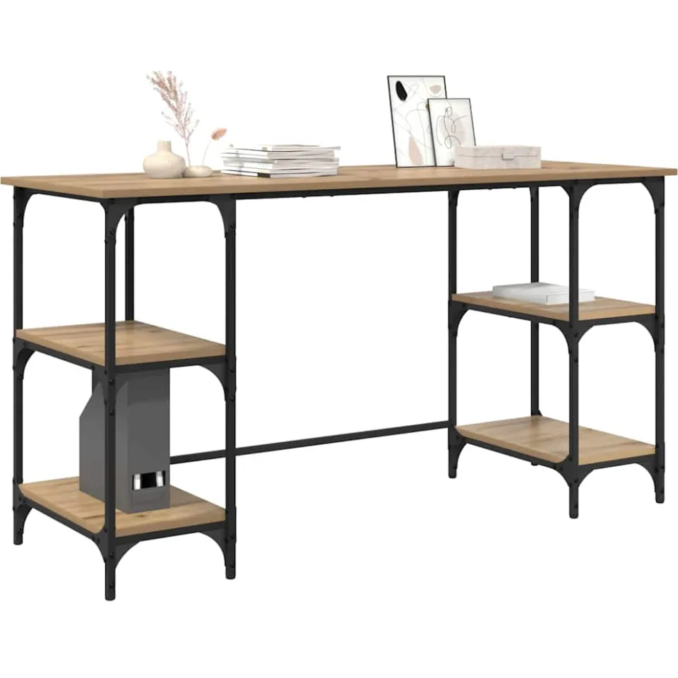 vidaXL Bureau Artisan Eiken Bewerkt hout 140 x 50 x 75 cm Bruin