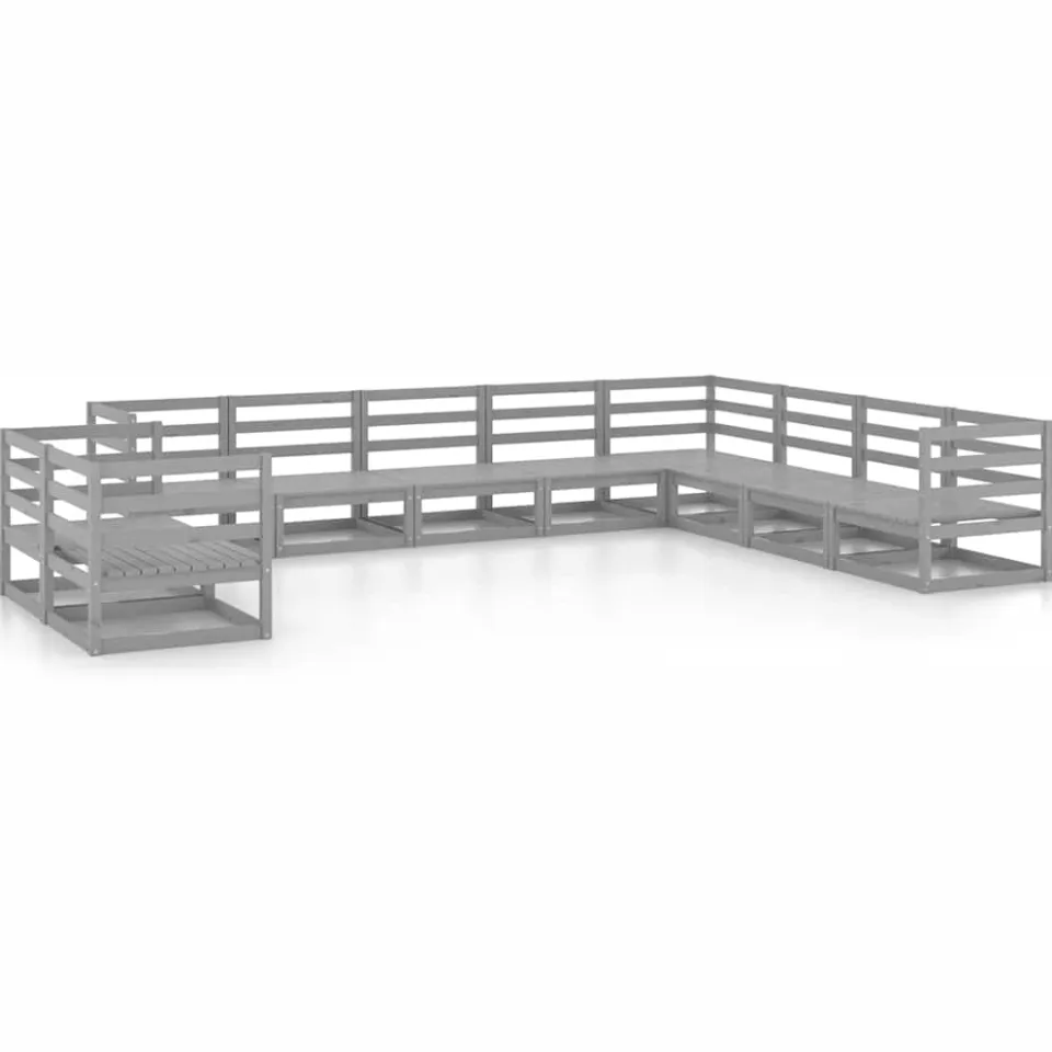 vidaXL 10-delige Loungeset massief grenenhout grijs, foto 3