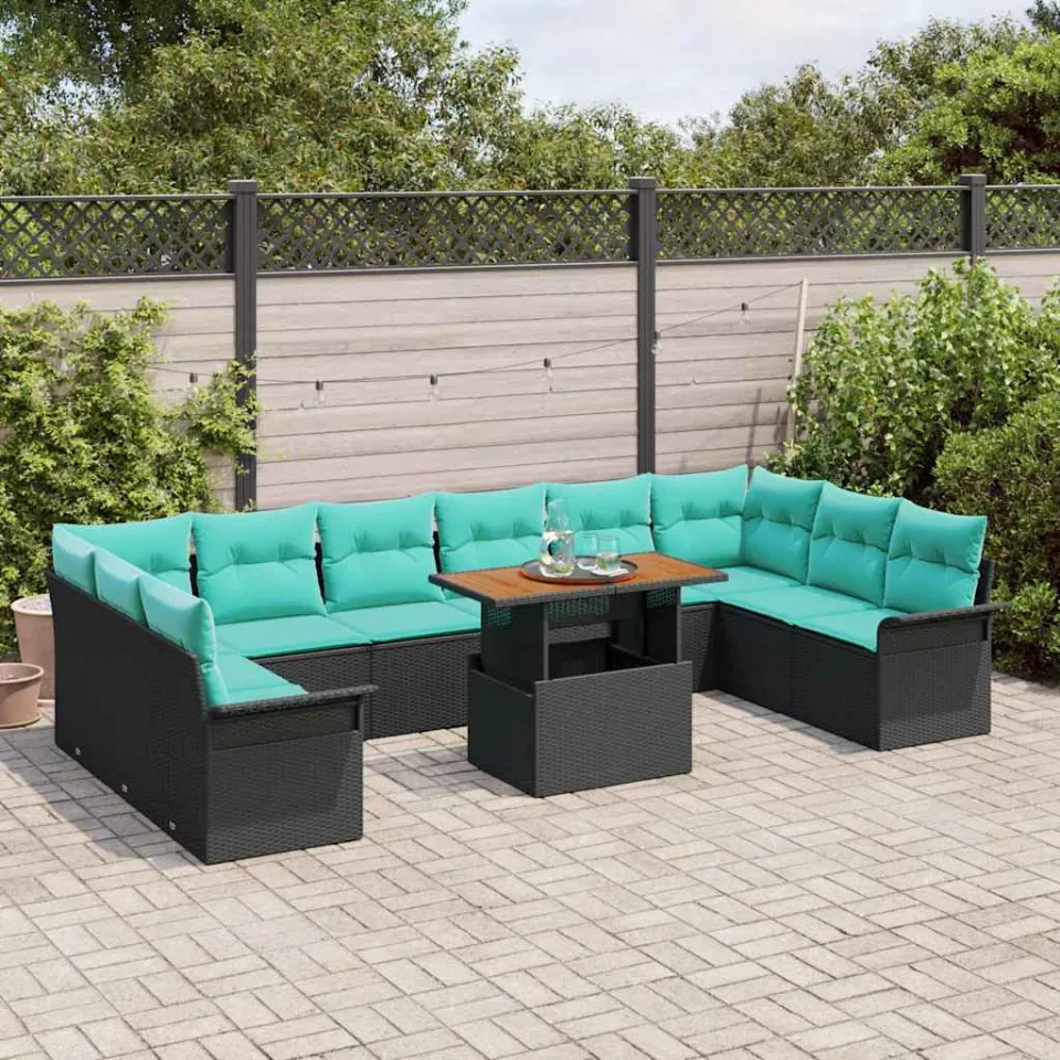 vidaXL Tuin Sofa Set 9 st Zwart Poly riet, foto 3