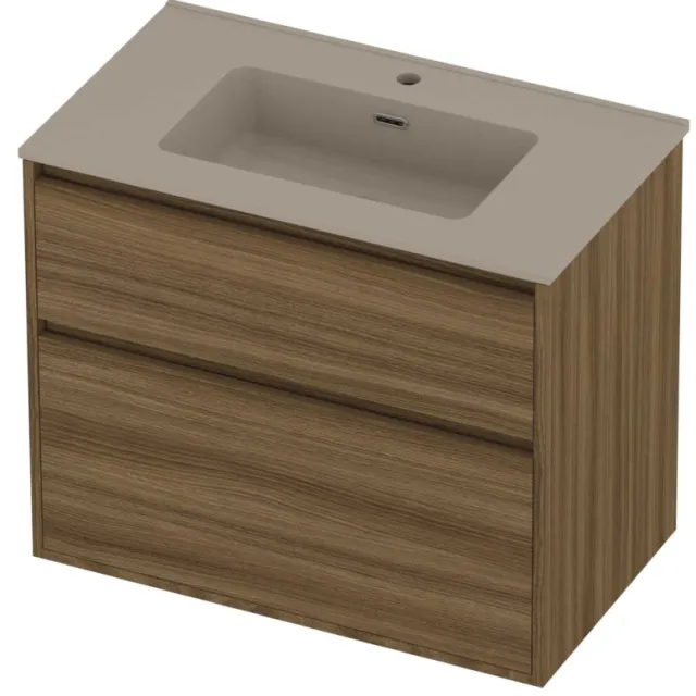 Proline Tribute Badmeubelset Porselein 1 Gat 80x46x67 cm Mat Crème Cotton Caramel Walnut Houtlook