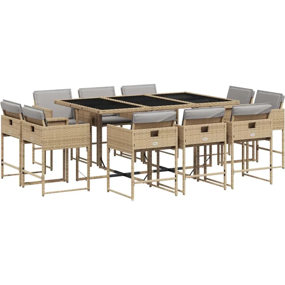 vidaXL 11-delige Tuinset met kussens poly rattan gemengd beige, foto 4
