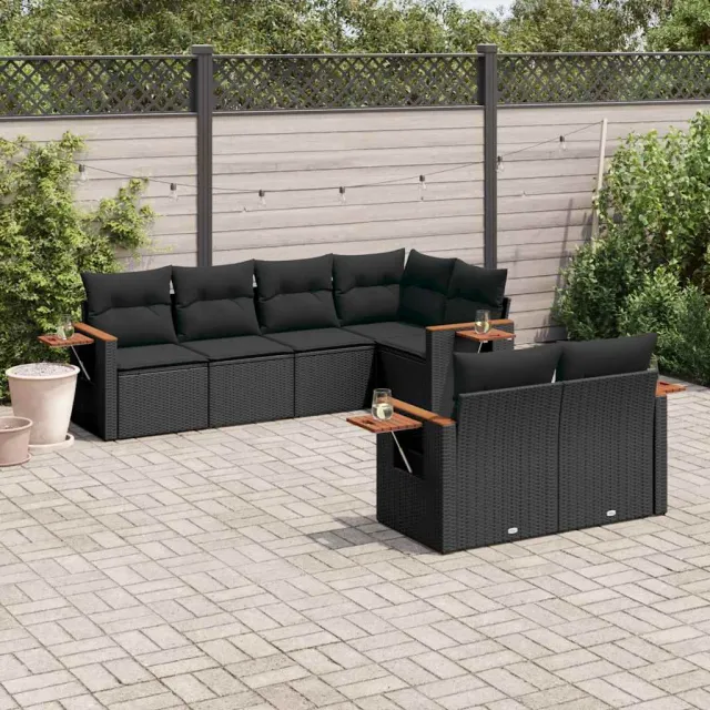 vidaXL 7-delige Loungeset met kussens poly rattan zwart, foto 2