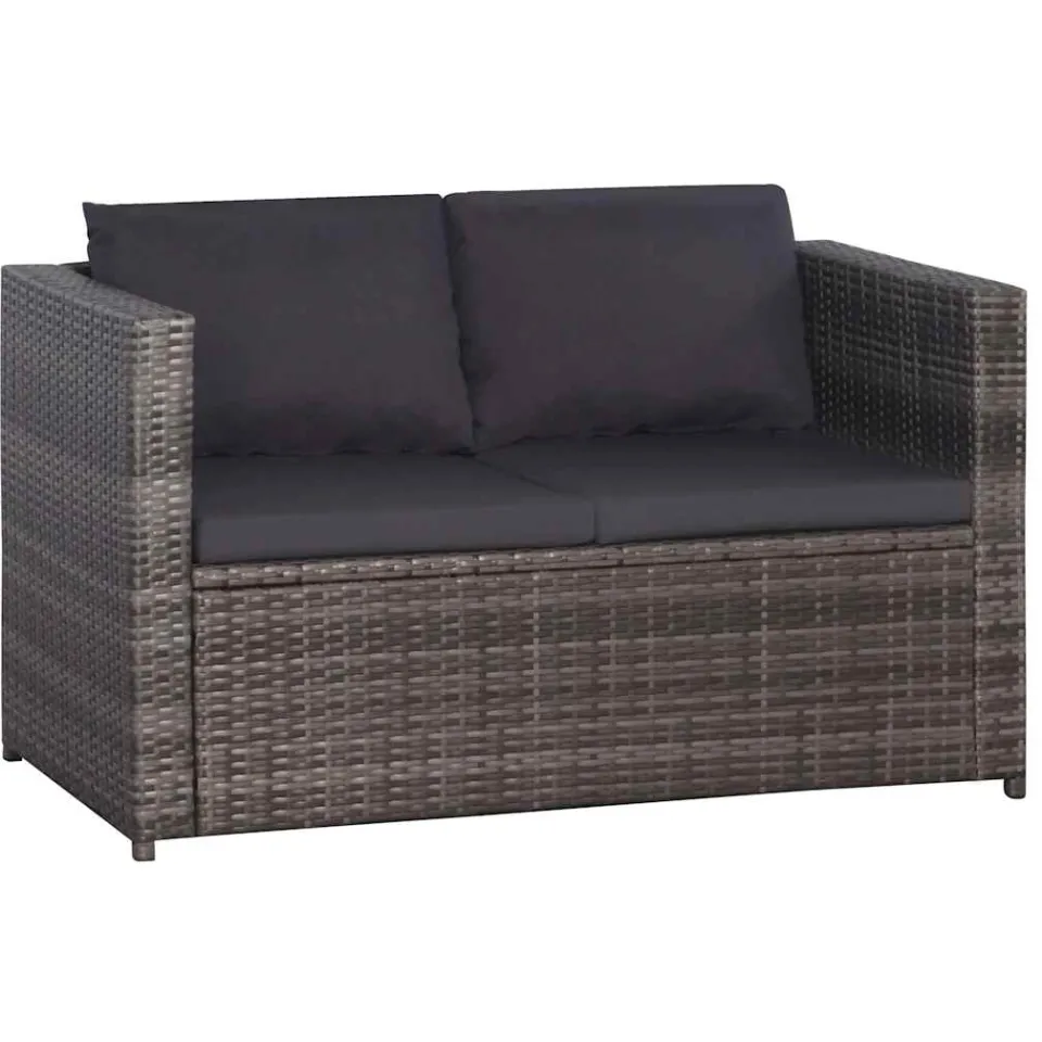 vidaXL 3-delige Bistroset met kussens poly rattan grijs, foto 3