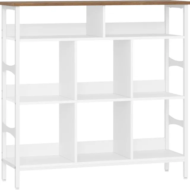 HILINSIE Boekenkast, Boekenplank, 8 Open Vakken, 100,5 cm, Bruin/Wit Wit, Bruin