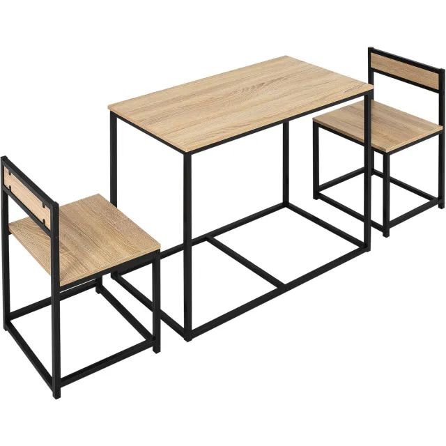 Homcom eettafel met 2 stoelen eikenlook - Eethoek industrieel, Keukentafel compact - Eikenlook Eiche