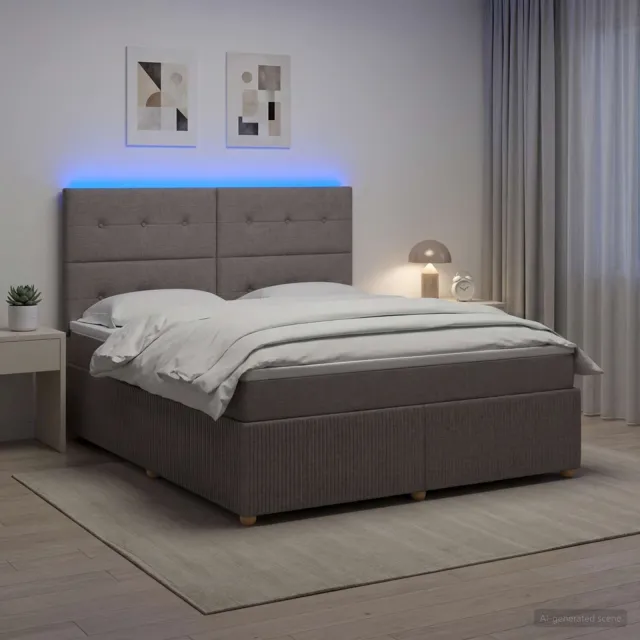 vidaXL LED Boxspring Bed met Matras Taupe 140 x 190 cm Stof
