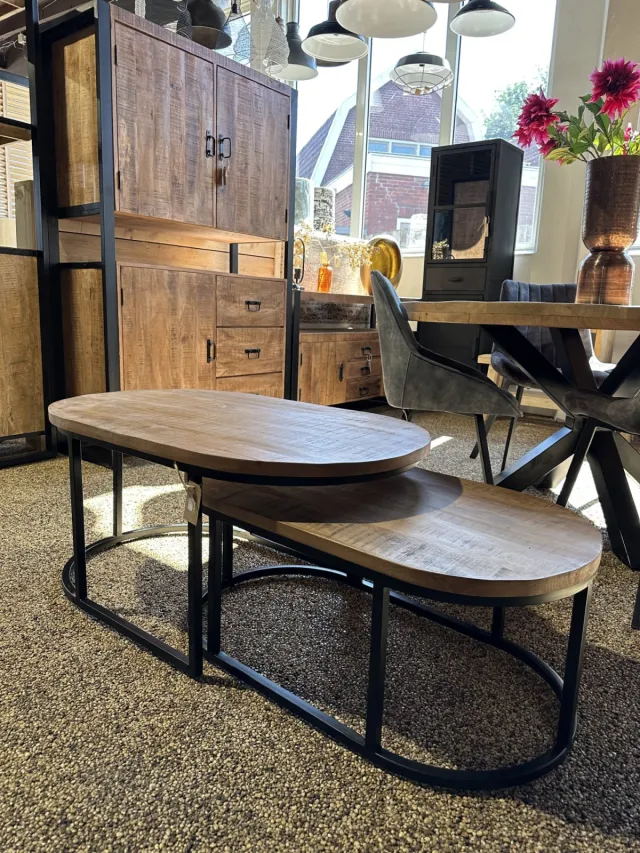 Salontafel set van 2 ovaal Celia mangohout