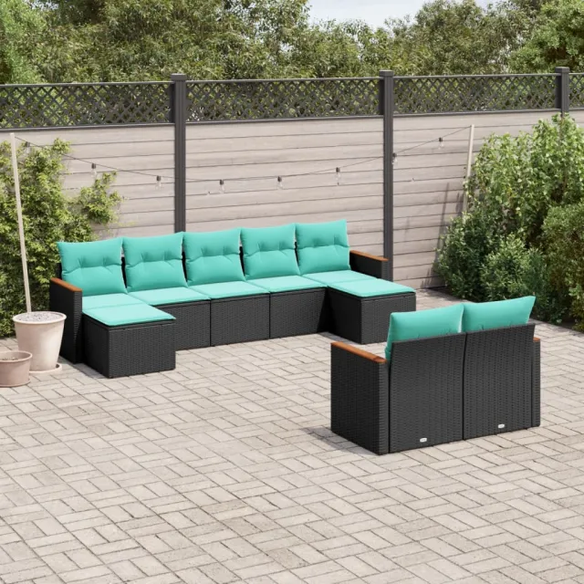 vidaXL 9-delige tuinbankset met kussens van zwart polyrotan, foto 2