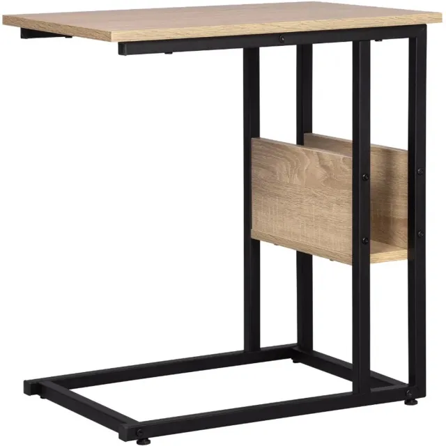 Smyl. Bijzettafel - Bijzettafel met Opbergruimte - C-vormige Salontafel - Nachtkastje - Bank Bijzettafel - Licht Eiken - 55 x 36 x 59.5 cm