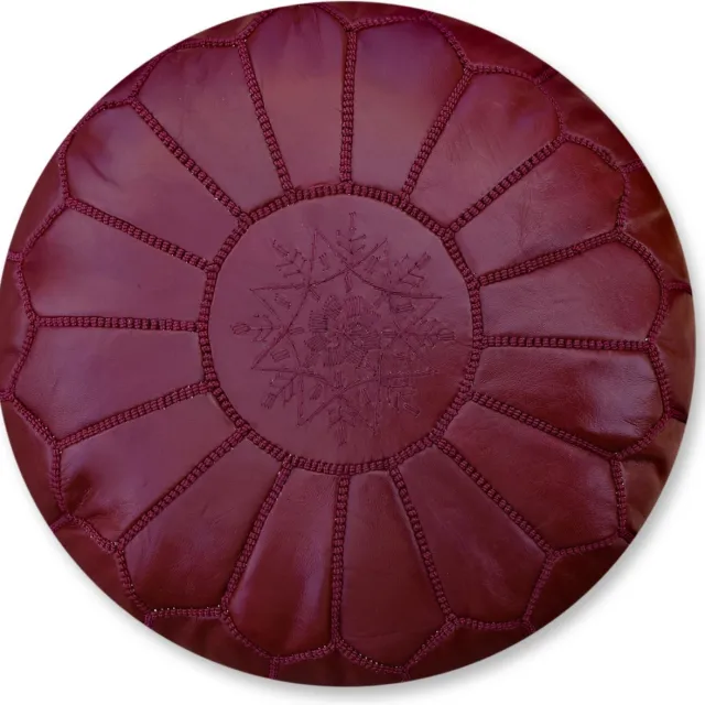 Poufs&Pillows Poef Rond - Donkerrood - Poef Leer - Handgemaakt en stijlvol - Gevuld geleverd