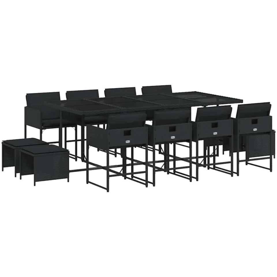 vidaXL 13-delige Tuinset met kussens poly rattan zwart, foto 3