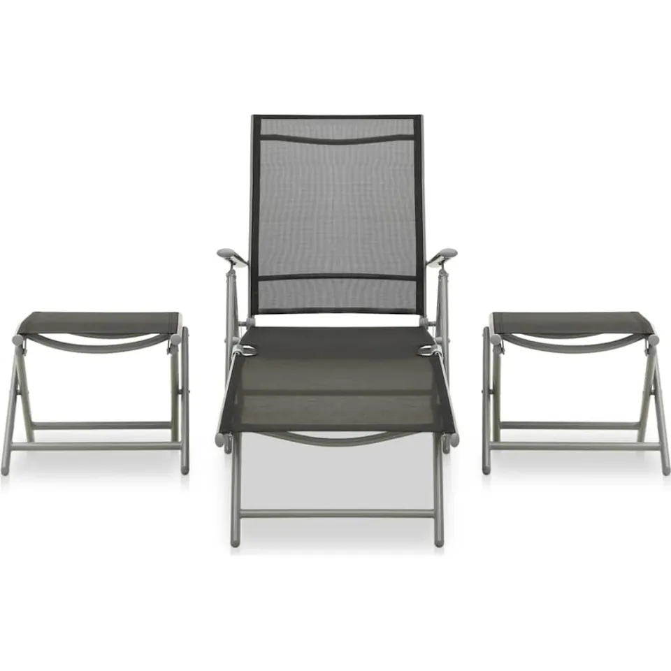 vidaXL 3-delige Loungeset textileen en aluminium zilverkleurig Zwart