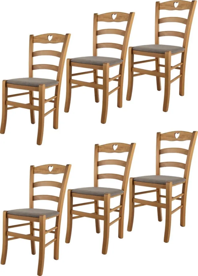 t m c s Tommychairs Cuore - Eetkamerstoelen - Set van 6 - Eikenhout - Stof