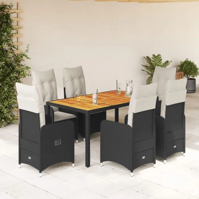 vidaXL 7-delige Bistroset met kussens poly rattan zwart, foto 2