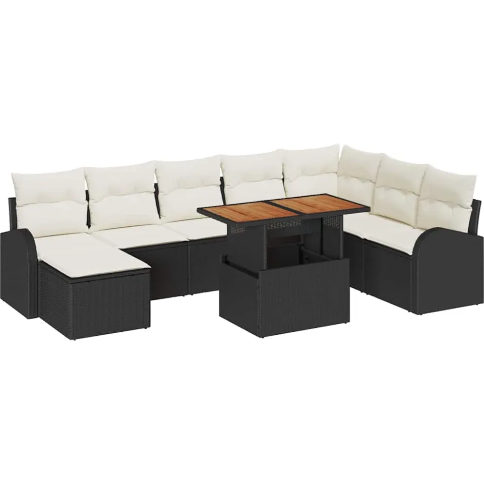 vidaXL Tuin Sofa Set 9 st Zwart Poly riet, foto 4