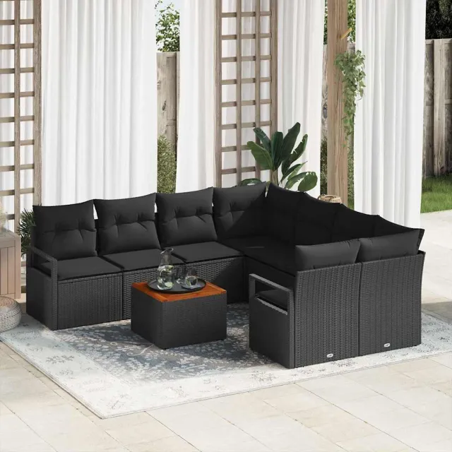 vidaXL Tuinbankenset 9 st Zwart poly rattan, foto 2